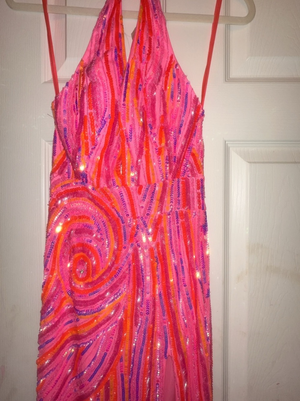 Halter Sequin Prom Dress in Hot Pink & Orange